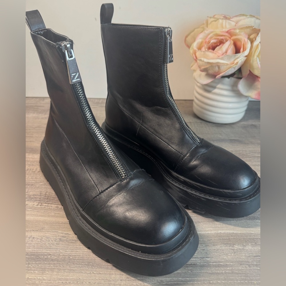 Zara Black Platform Fromt Zip Boots size 8/EU39 The ROW vibes - Picture 3 of 10